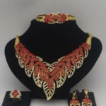 Elegant red and gold jewelry set 4pic