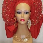 Red Head tie Aso Oke Ready Made