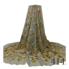 Elegant flower lovely 3d French Lace Materia Gold