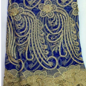 African Fully Stone Blue  French Lace Fabric