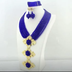 African Royal Blue Beads Jewelry Set