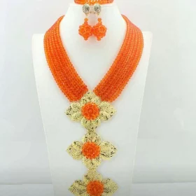 Orange Bridal Beads Jewelry Set