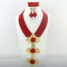African Red Beads Jewelry Set