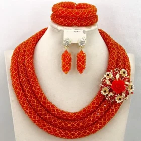 Orange Wedding Beads Jewelry Set