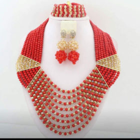 Red & Gold Beads Jewelry Set