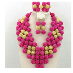 Fuchsia gold Beaded Bridal Jewelry Set