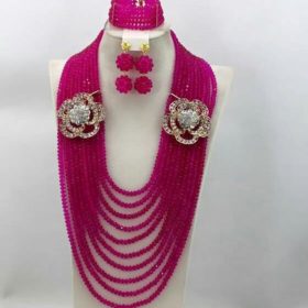 Elegant Bridal Beads Pink Jewelry Set