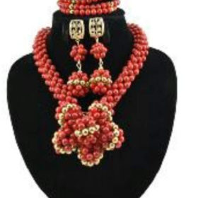 Fashionable Red Coral Jewelry Set Nigerian Wedding African Coral Beads Bridal Set