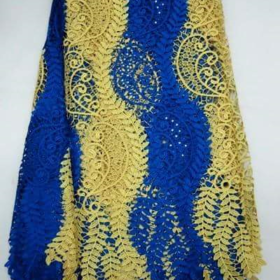 AFRICAN BEAUTIFUL YELLOW & BLUE COLD LACE FABRIC