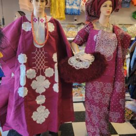 MAGENTA WITH SILVER ASO OKE  FOR BRIDAL / CELEBRANT COMPLETE OUTFIT WITH AGBADA SET