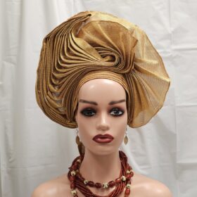 African Auto Gele Head-tie Gold