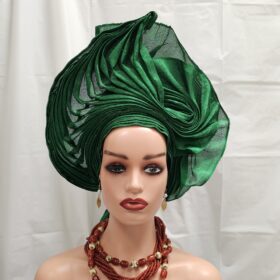 Elegant Green African Auto Gele Ready-Made Headtie