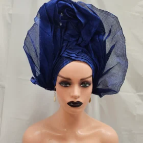 Pre tie Royal blue Auto Gele Headtie