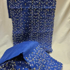 Royal Blue Aso Oke Headtie with Shoulder Shawl set