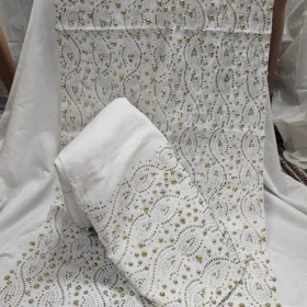 Elegant  White Aso Oke Headtie with Shoulder Shawl set