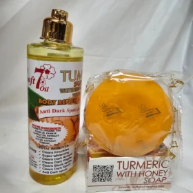 Soft 7 Turmeric Whitening & Glowing Oil With Honey Body Repair. 250ml & Soap